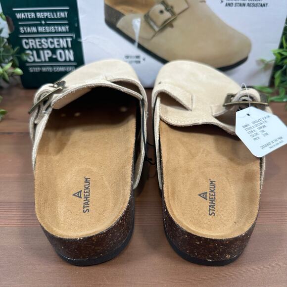 Staheekum Women's Crescent Slip On Tan Suede Buckle Clogs Size 6 - Picture 5 of 8